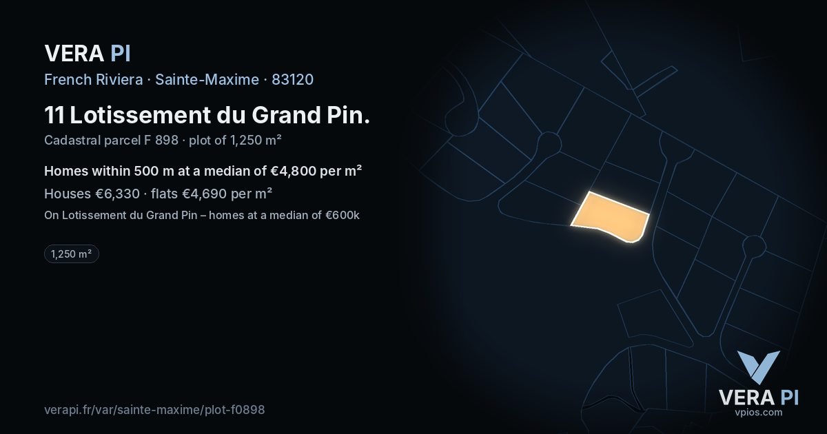 11 Lotissement du Grand Pin, Sainte-Maxime at night – the plot lit, the parcels around coloured by the prices near them