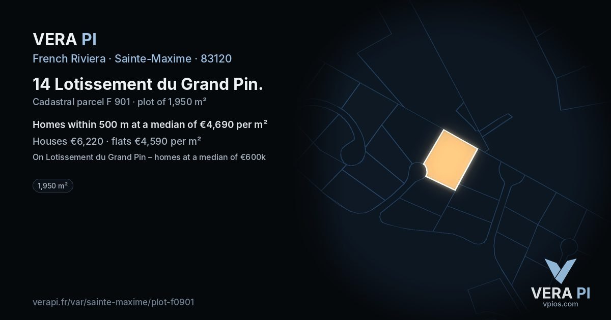 14 Lotissement du Grand Pin, Sainte-Maxime at night – the plot lit, the parcels around coloured by the prices near them