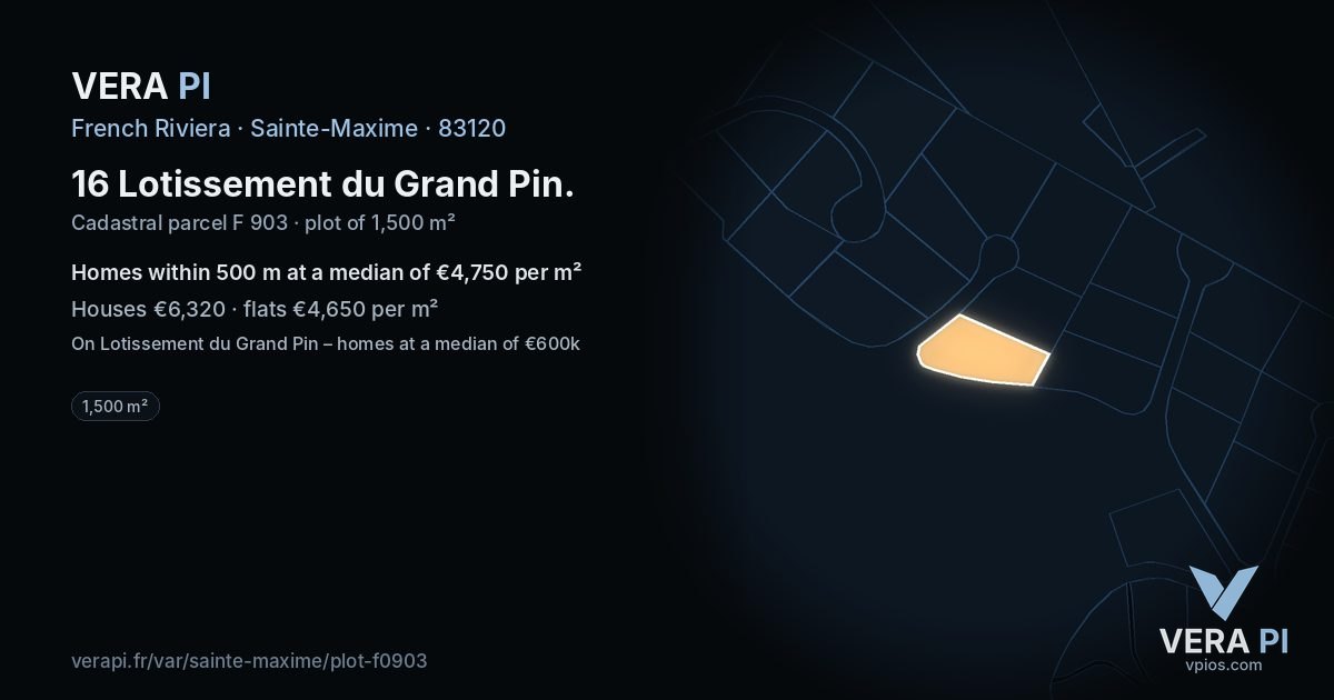 16 Lotissement du Grand Pin, Sainte-Maxime at night – the plot lit, the parcels around coloured by the prices near them