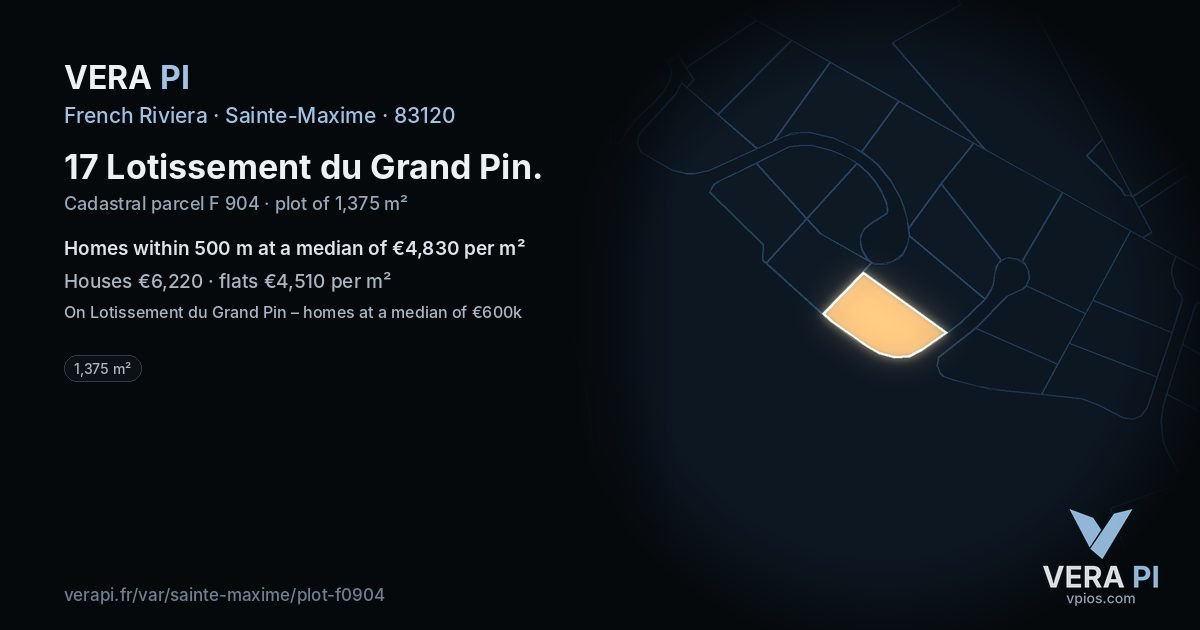 17 Lotissement du Grand Pin, Sainte-Maxime at night – the plot lit, the parcels around coloured by the prices near them