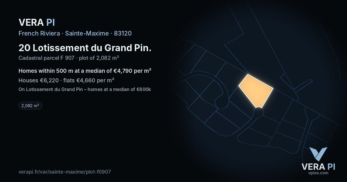 20 Lotissement du Grand Pin, Sainte-Maxime at night – the plot lit, the parcels around coloured by the prices near them