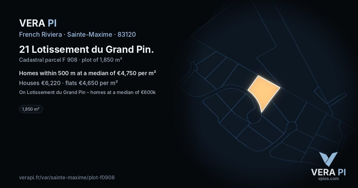 21 Lotissement du Grand Pin, Sainte-Maxime at night – the plot lit, the parcels around coloured by the prices near them