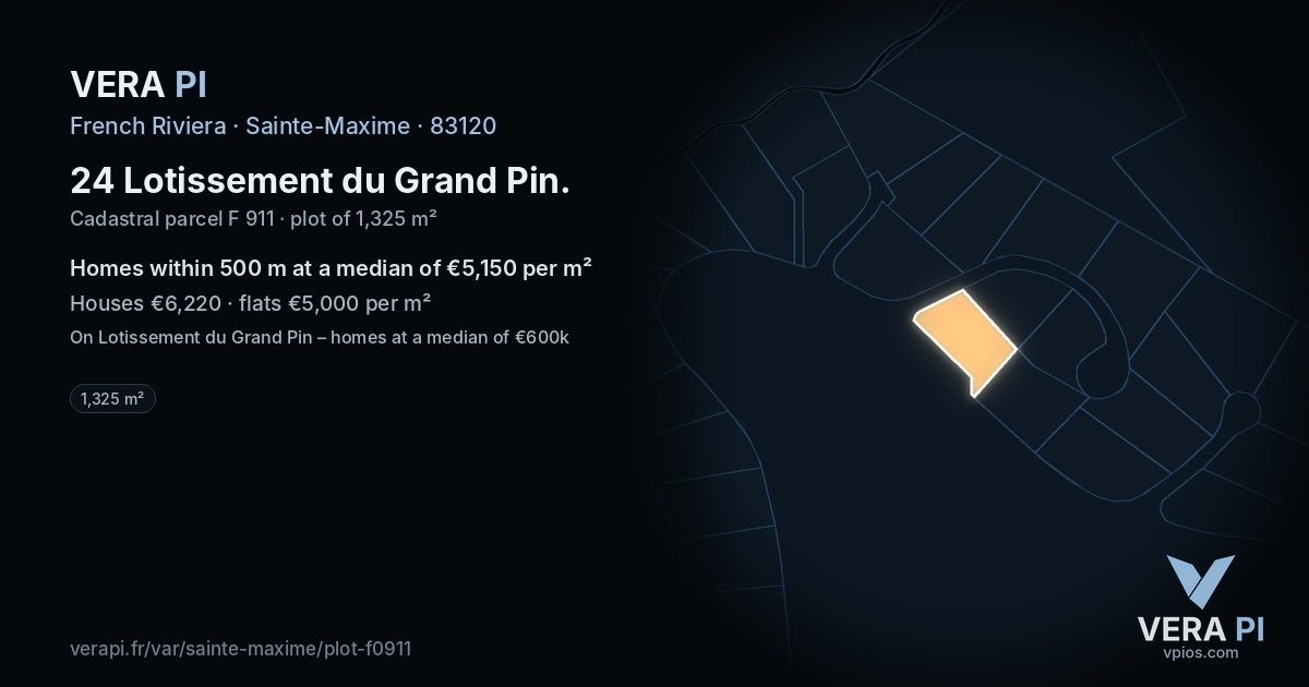 24 Lotissement du Grand Pin, Sainte-Maxime at night – the plot lit, the parcels around coloured by the prices near them