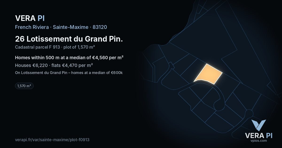 26 Lotissement du Grand Pin, Sainte-Maxime at night – the plot lit, the parcels around coloured by the prices near them