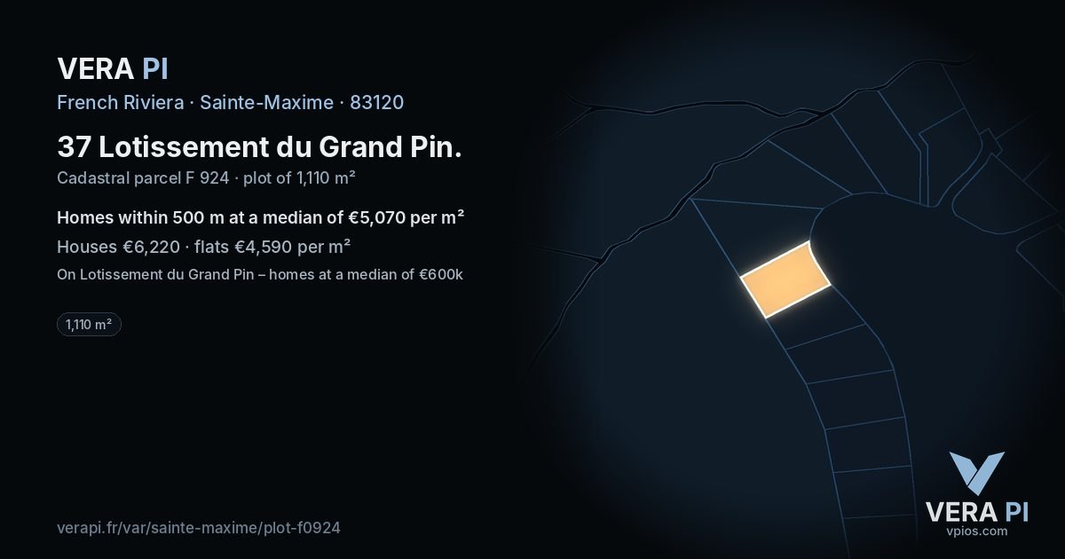 37 Lotissement du Grand Pin, Sainte-Maxime at night – the plot lit, the parcels around coloured by the prices near them