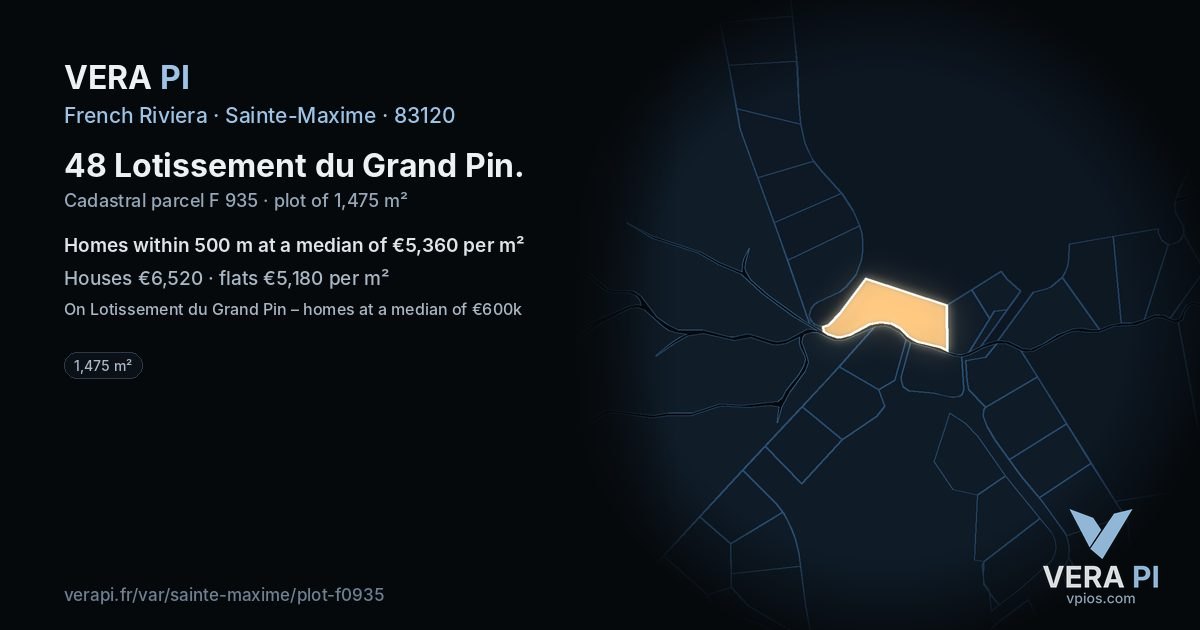 48 Lotissement du Grand Pin, Sainte-Maxime at night – the plot lit, the parcels around coloured by the prices near them