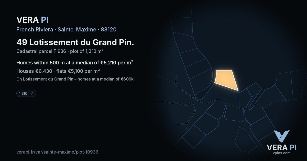 49 Lotissement du Grand Pin, Sainte-Maxime at night – the plot lit, the parcels around coloured by the prices near them