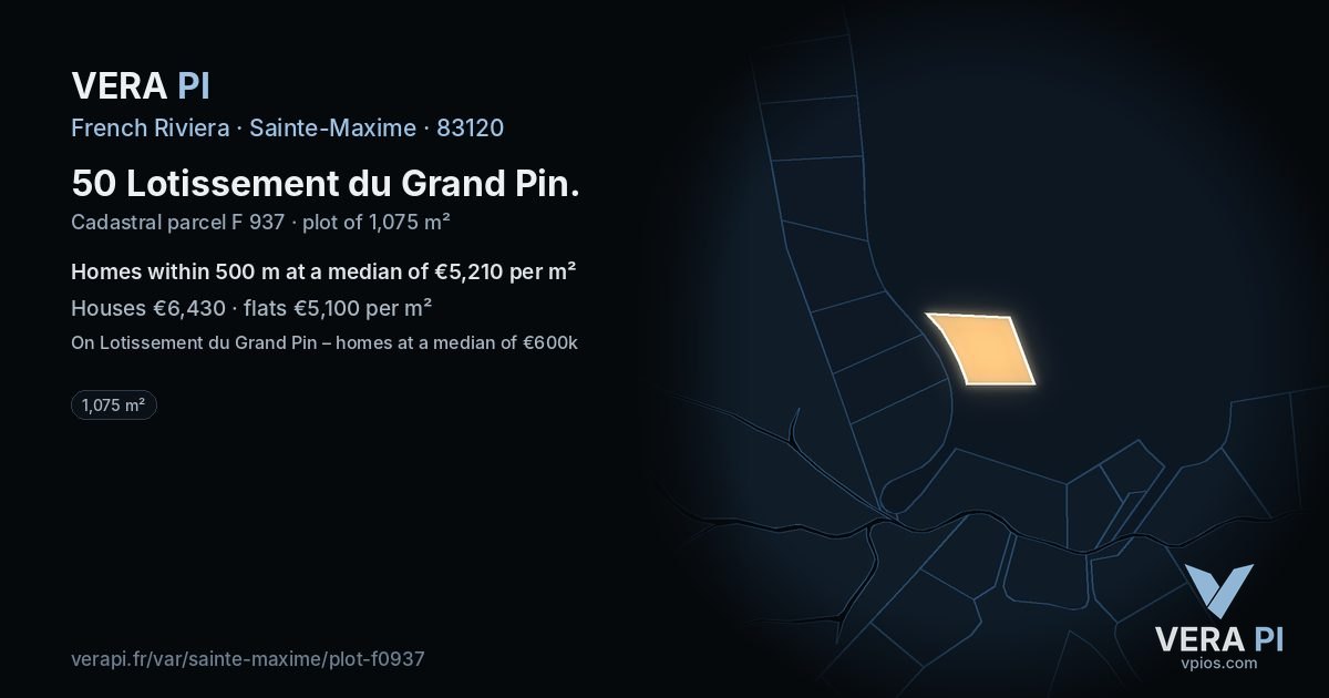 50 Lotissement du Grand Pin, Sainte-Maxime at night – the plot lit, the parcels around coloured by the prices near them