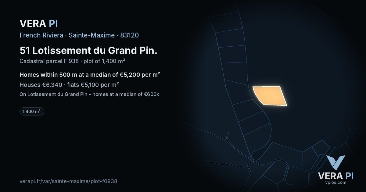 51 Lotissement du Grand Pin, Sainte-Maxime at night – the plot lit, the parcels around coloured by the prices near them