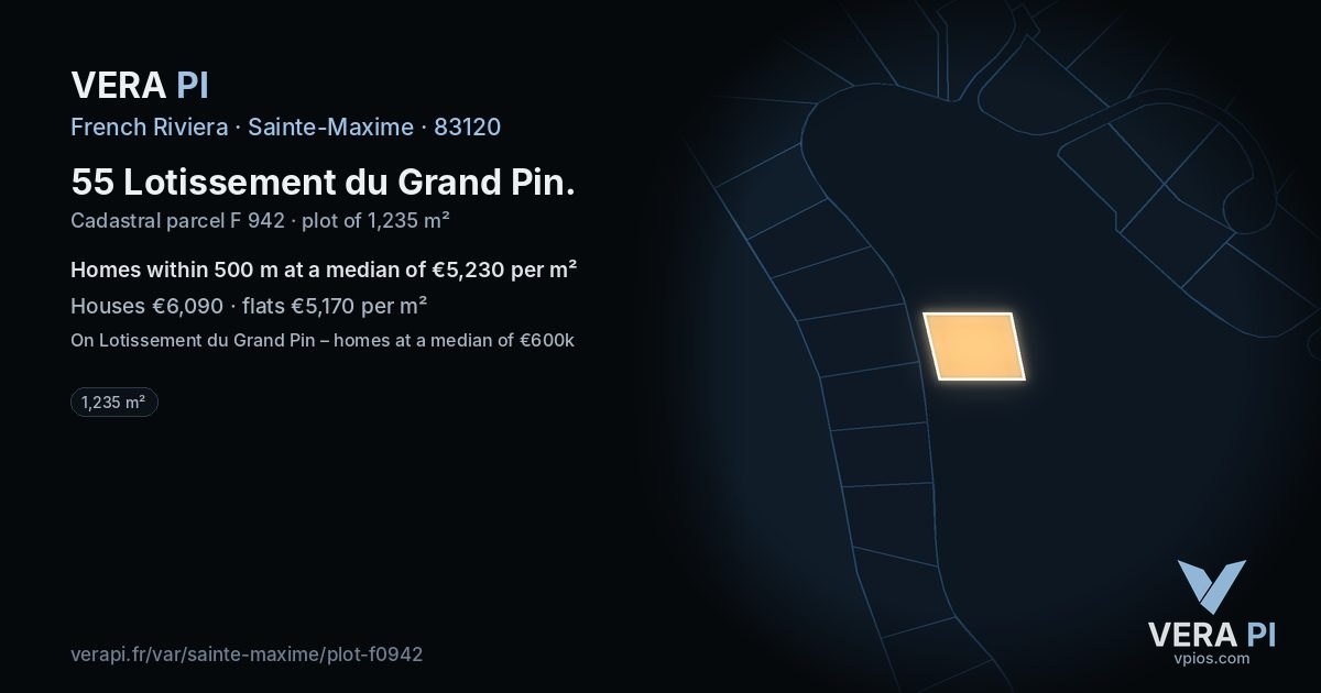 55 Lotissement du Grand Pin, Sainte-Maxime at night – the plot lit, the parcels around coloured by the prices near them
