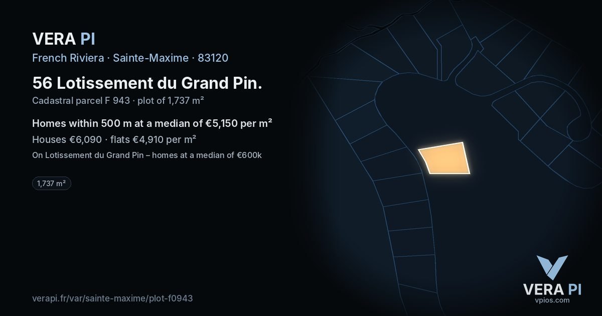 56 Lotissement du Grand Pin, Sainte-Maxime at night – the plot lit, the parcels around coloured by the prices near them