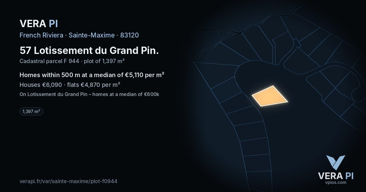 57 Lotissement du Grand Pin, Sainte-Maxime at night – the plot lit, the parcels around coloured by the prices near them