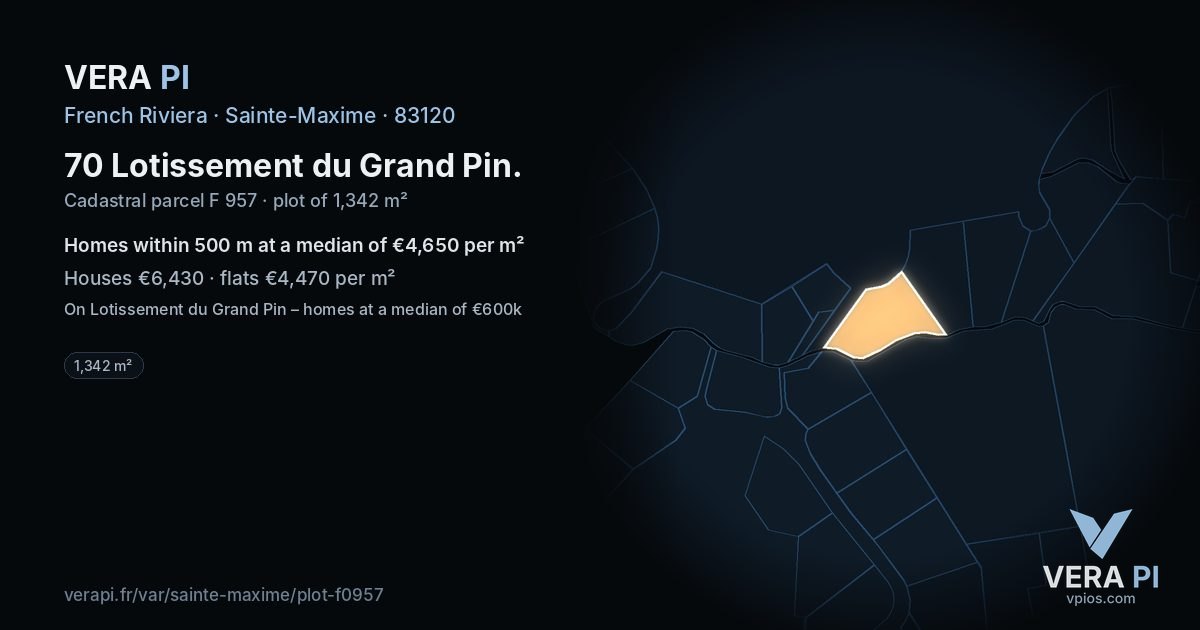 70 Lotissement du Grand Pin, Sainte-Maxime at night – the plot lit, the parcels around coloured by the prices near them