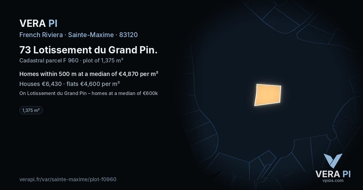 73 Lotissement du Grand Pin, Sainte-Maxime at night – the plot lit, the parcels around coloured by the prices near them