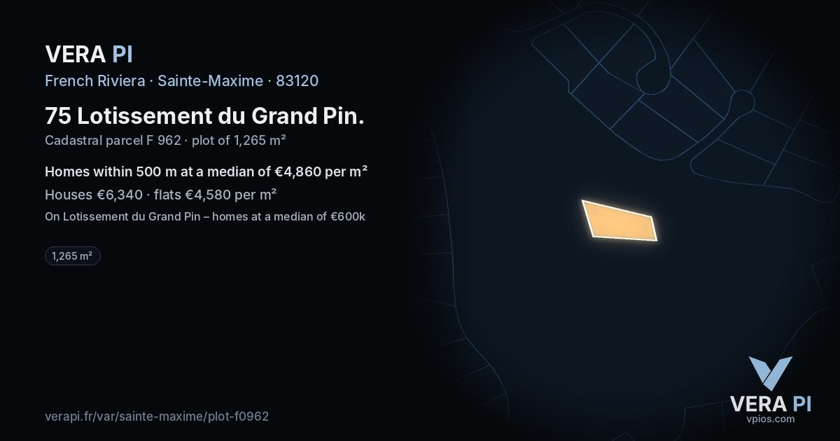 75 Lotissement du Grand Pin, Sainte-Maxime at night – the plot lit, the parcels around coloured by the prices near them