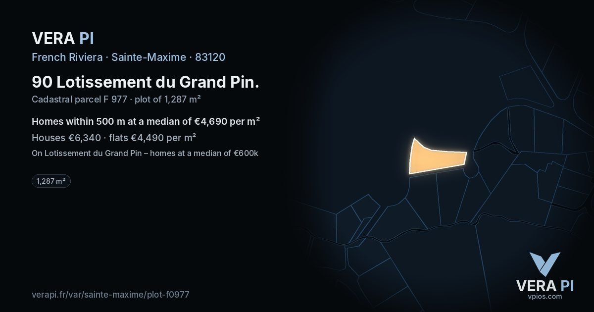 90 Lotissement du Grand Pin, Sainte-Maxime at night – the plot lit, the parcels around coloured by the prices near them