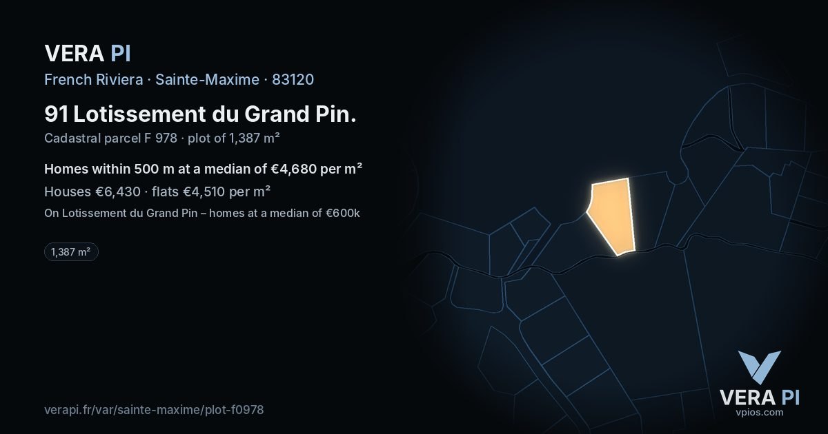 91 Lotissement du Grand Pin, Sainte-Maxime at night – the plot lit, the parcels around coloured by the prices near them