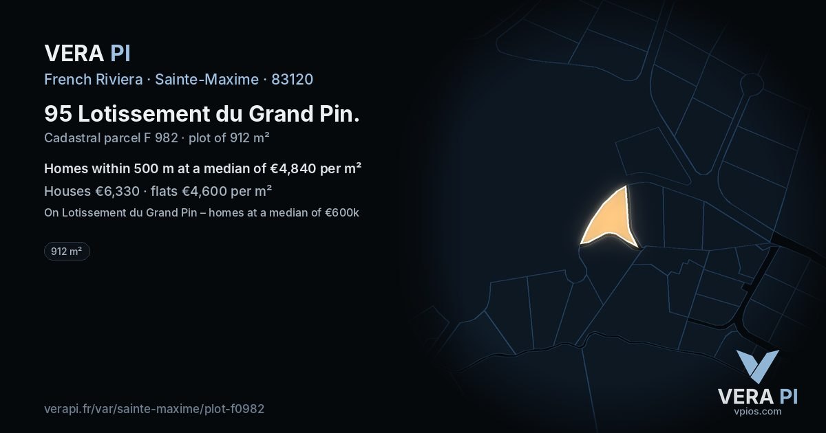 95 Lotissement du Grand Pin, Sainte-Maxime at night – the plot lit, the parcels around coloured by the prices near them