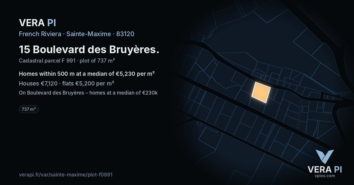 15 Boulevard des Bruyères, Sainte-Maxime at night – the plot lit, the parcels around coloured by the prices near them