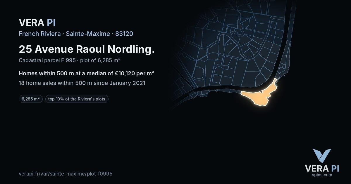 25 Avenue Raoul Nordling, Sainte-Maxime at night – the plot lit, the parcels around coloured by the prices near them