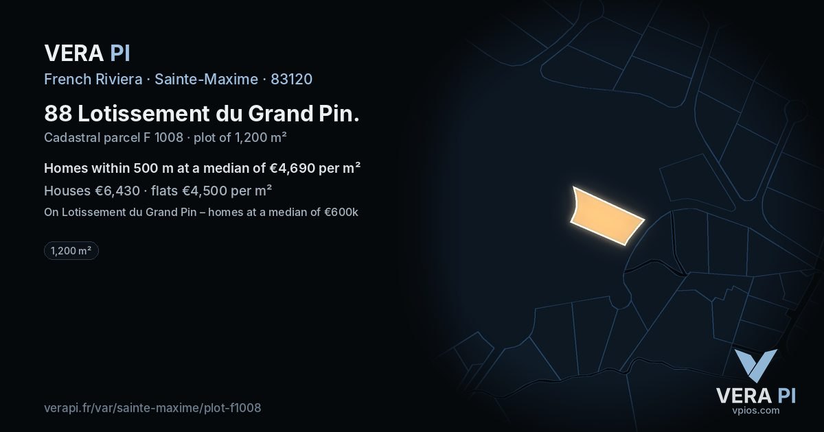 88 Lotissement du Grand Pin, Sainte-Maxime at night – the plot lit, the parcels around coloured by the prices near them