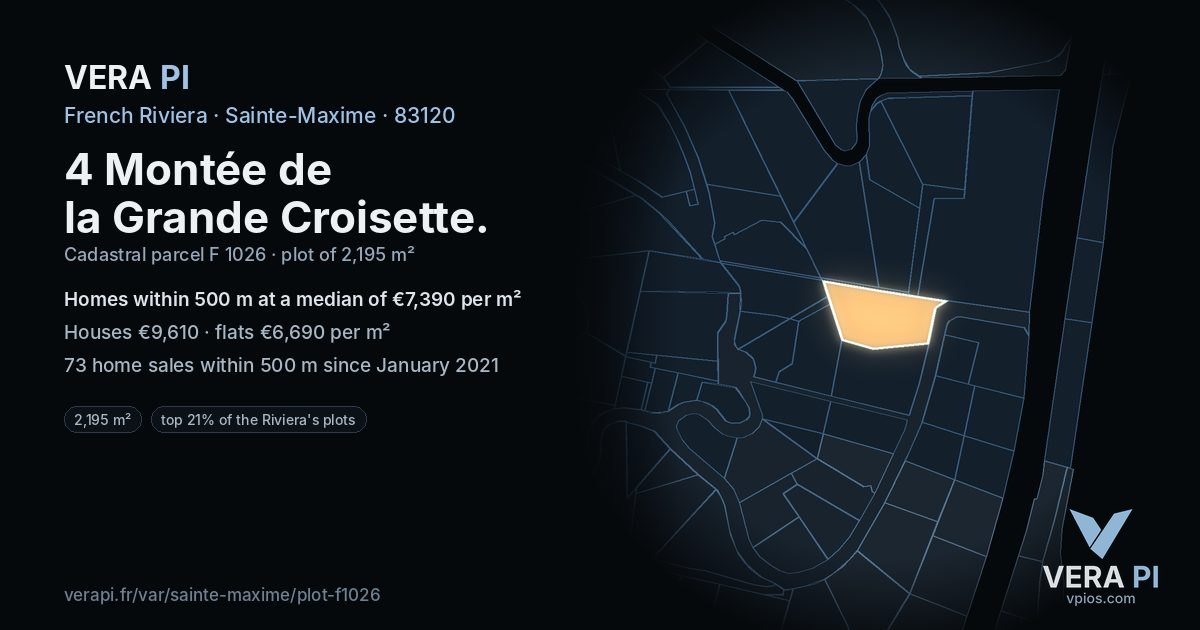 4 Montée de la Grande Croisette, Sainte-Maxime at night – the plot lit, the parcels around coloured by the prices near them
