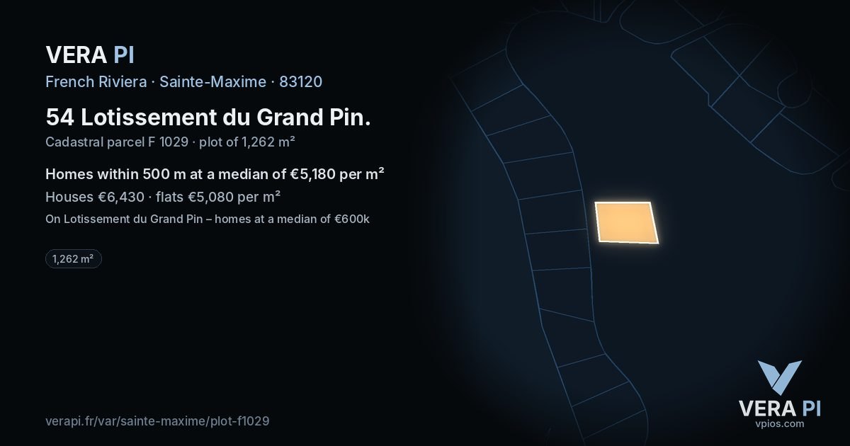 54 Lotissement du Grand Pin, Sainte-Maxime at night – the plot lit, the parcels around coloured by the prices near them
