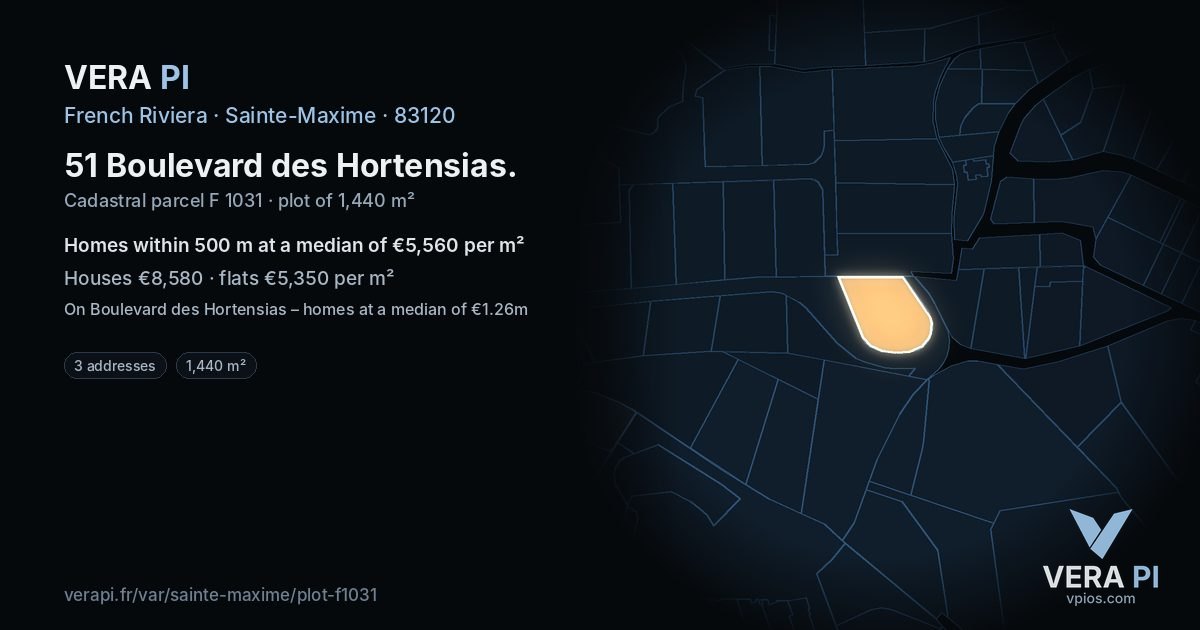 51 Boulevard des Hortensias, Sainte-Maxime at night – the plot lit, the parcels around coloured by the prices near them