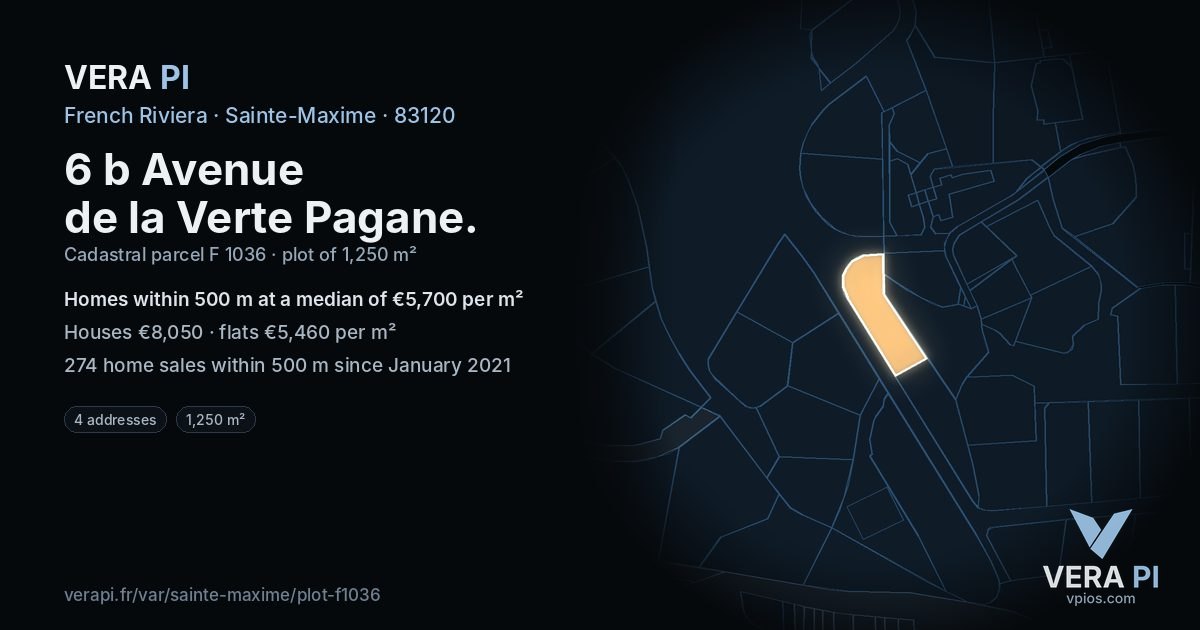6 b Avenue de la Verte Pagane, Sainte-Maxime at night – the plot lit, the parcels around coloured by the prices near them