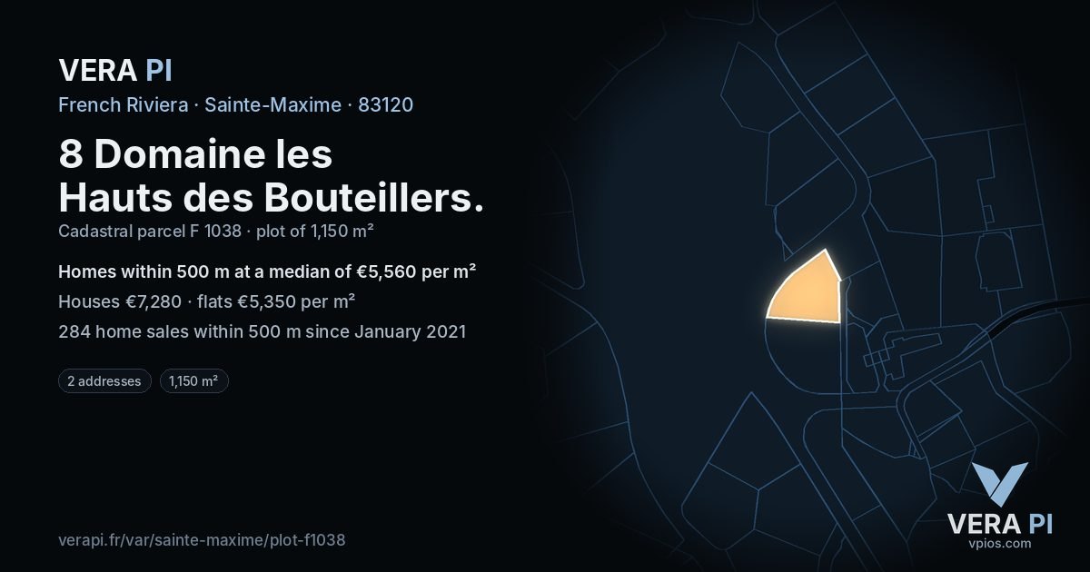 8 Domaine les Hauts des Bouteillers, Sainte-Maxime at night – the plot lit, the parcels around coloured by the prices near them