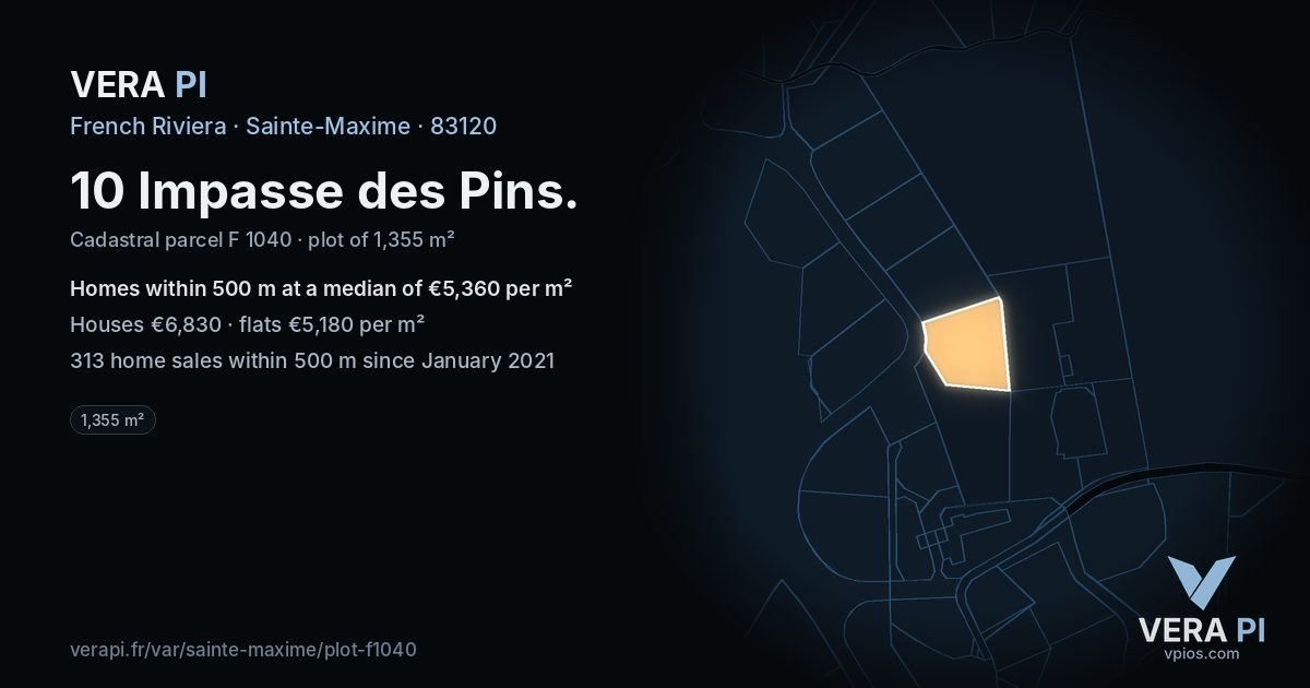 10 Impasse des Pins, Sainte-Maxime at night – the plot lit, the parcels around coloured by the prices near them