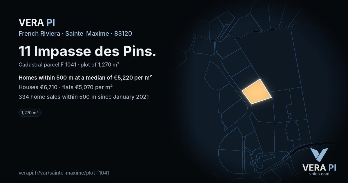 11 Impasse des Pins, Sainte-Maxime at night – the plot lit, the parcels around coloured by the prices near them