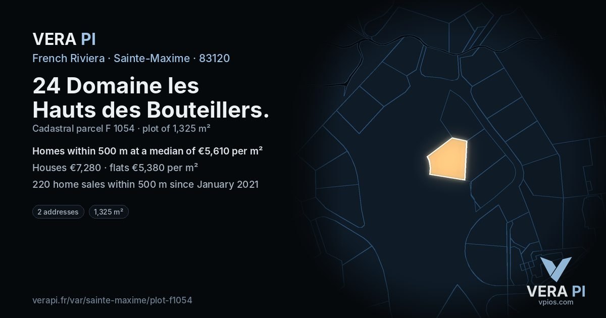 24 Domaine les Hauts des Bouteillers, Sainte-Maxime at night – the plot lit, the parcels around coloured by the prices near them