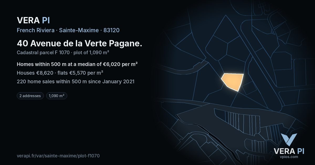 40 Avenue de la Verte Pagane, Sainte-Maxime at night – the plot lit, the parcels around coloured by the prices near them