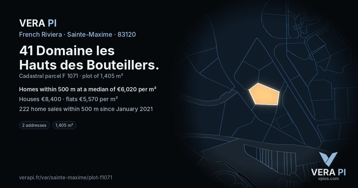 41 Domaine les Hauts des Bouteillers, Sainte-Maxime at night – the plot lit, the parcels around coloured by the prices near them