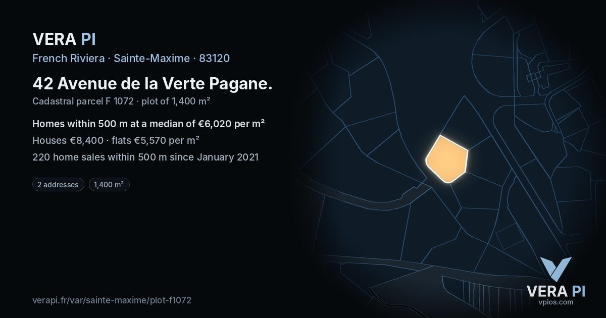 42 Avenue de la Verte Pagane, Sainte-Maxime at night – the plot lit, the parcels around coloured by the prices near them
