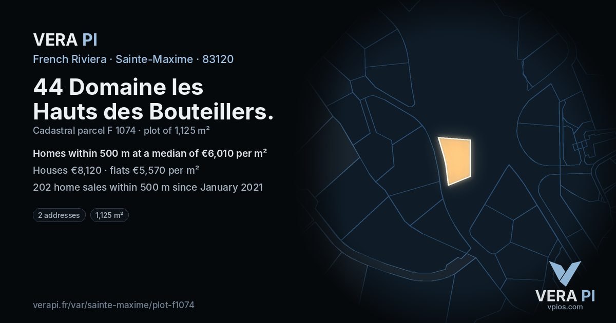 44 Domaine les Hauts des Bouteillers, Sainte-Maxime at night – the plot lit, the parcels around coloured by the prices near them