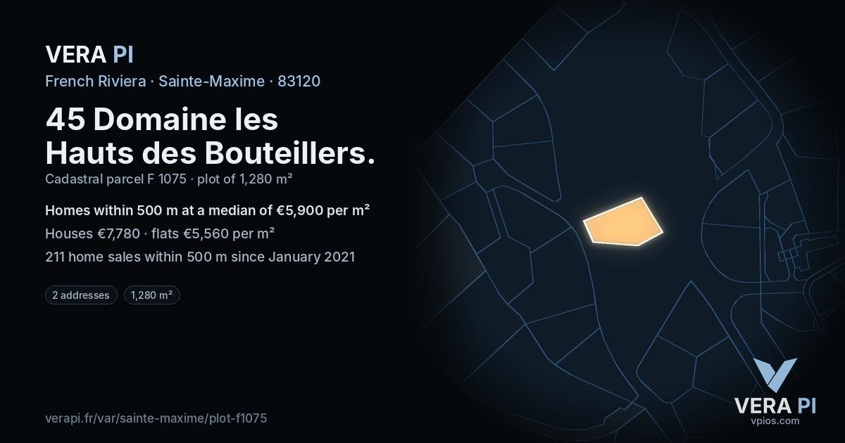 45 Domaine les Hauts des Bouteillers, Sainte-Maxime at night – the plot lit, the parcels around coloured by the prices near them