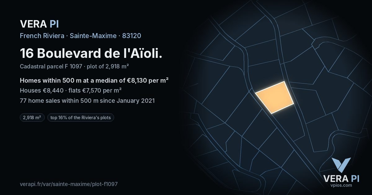 16 Boulevard de l'Aïoli, Sainte-Maxime at night – the plot lit, the parcels around coloured by the prices near them