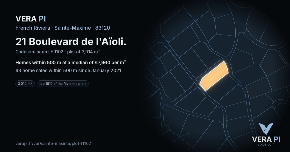 21 Boulevard de l'Aïoli, Sainte-Maxime at night – the plot lit, the parcels around coloured by the prices near them