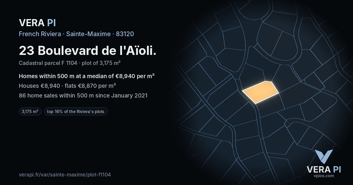 23 Boulevard de l'Aïoli, Sainte-Maxime at night – the plot lit, the parcels around coloured by the prices near them