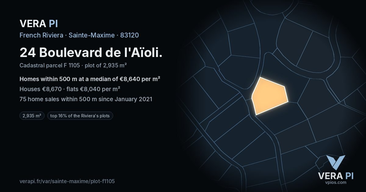 24 Boulevard de l'Aïoli, Sainte-Maxime at night – the plot lit, the parcels around coloured by the prices near them
