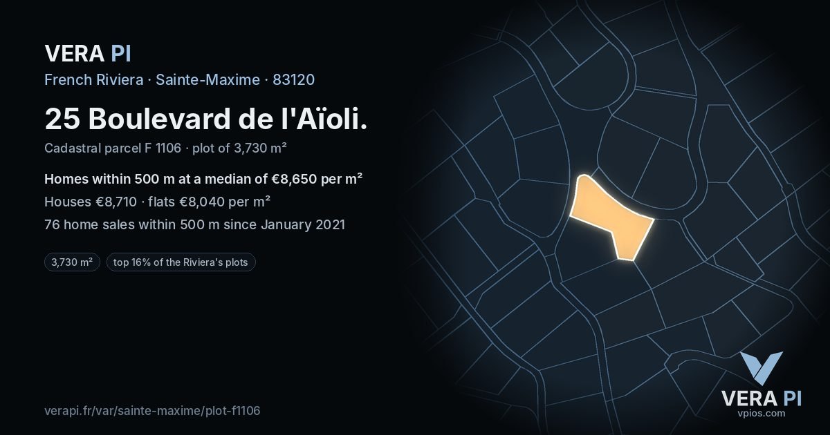 25 Boulevard de l'Aïoli, Sainte-Maxime at night – the plot lit, the parcels around coloured by the prices near them