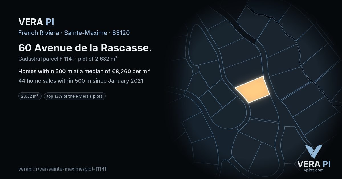 60 Avenue de la Rascasse, Sainte-Maxime at night – the plot lit, the parcels around coloured by the prices near them