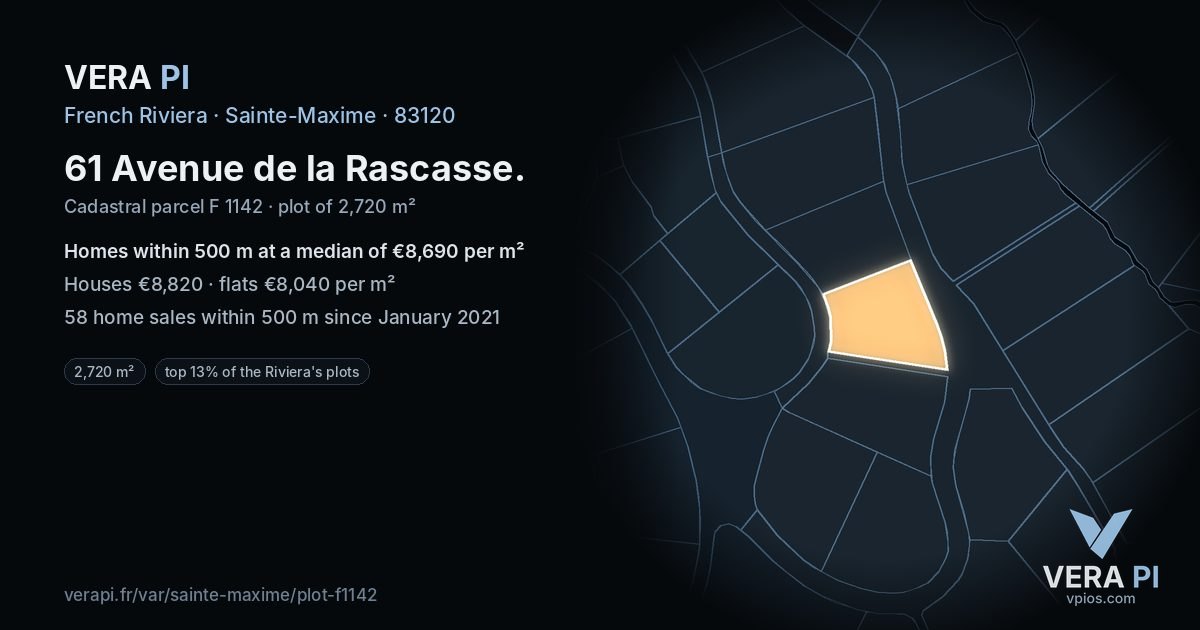 61 Avenue de la Rascasse, Sainte-Maxime at night – the plot lit, the parcels around coloured by the prices near them