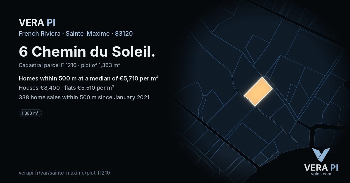 6 Chemin du Soleil, Sainte-Maxime at night – the plot lit, the parcels around coloured by the prices near them