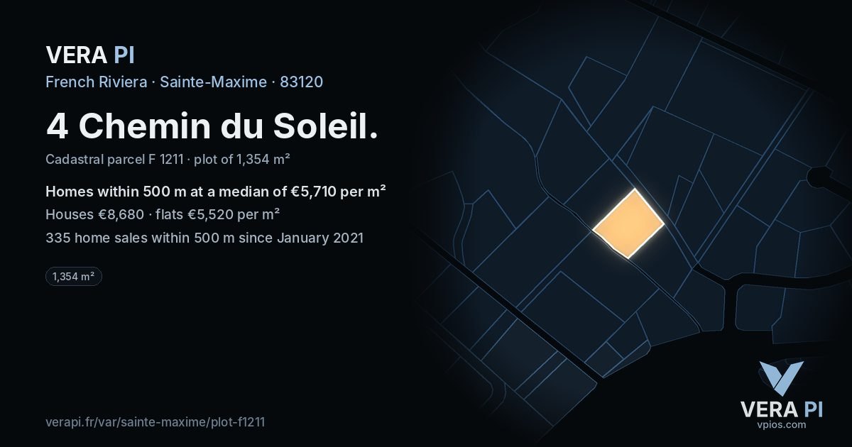 4 Chemin du Soleil, Sainte-Maxime at night – the plot lit, the parcels around coloured by the prices near them
