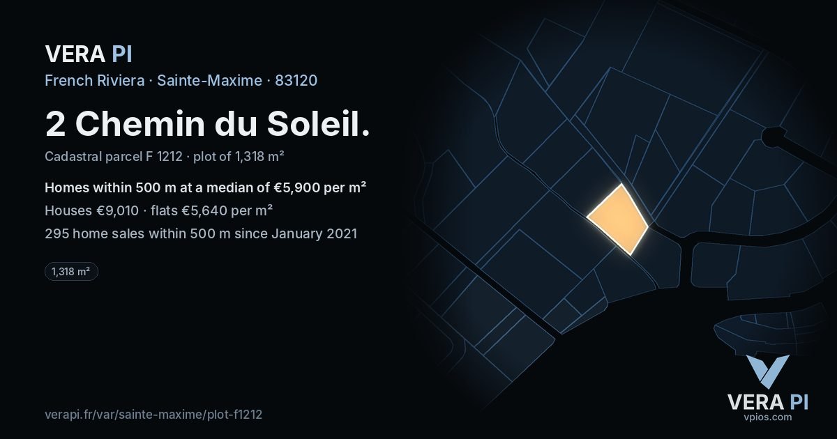 2 Chemin du Soleil, Sainte-Maxime at night – the plot lit, the parcels around coloured by the prices near them