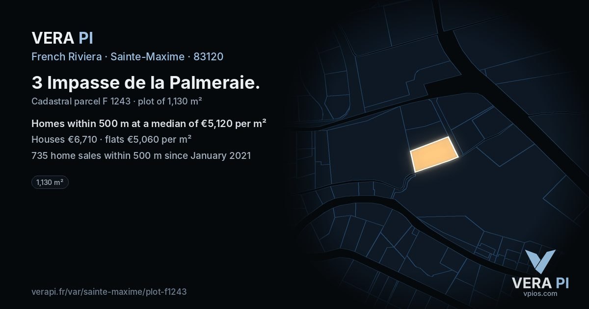 3 Impasse de la Palmeraie, Sainte-Maxime at night – the plot lit, the parcels around coloured by the prices near them