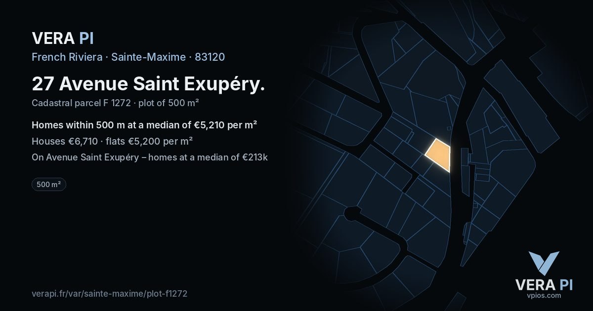 27 Avenue Saint Exupéry, Sainte-Maxime at night – the plot lit, the parcels around coloured by the prices near them